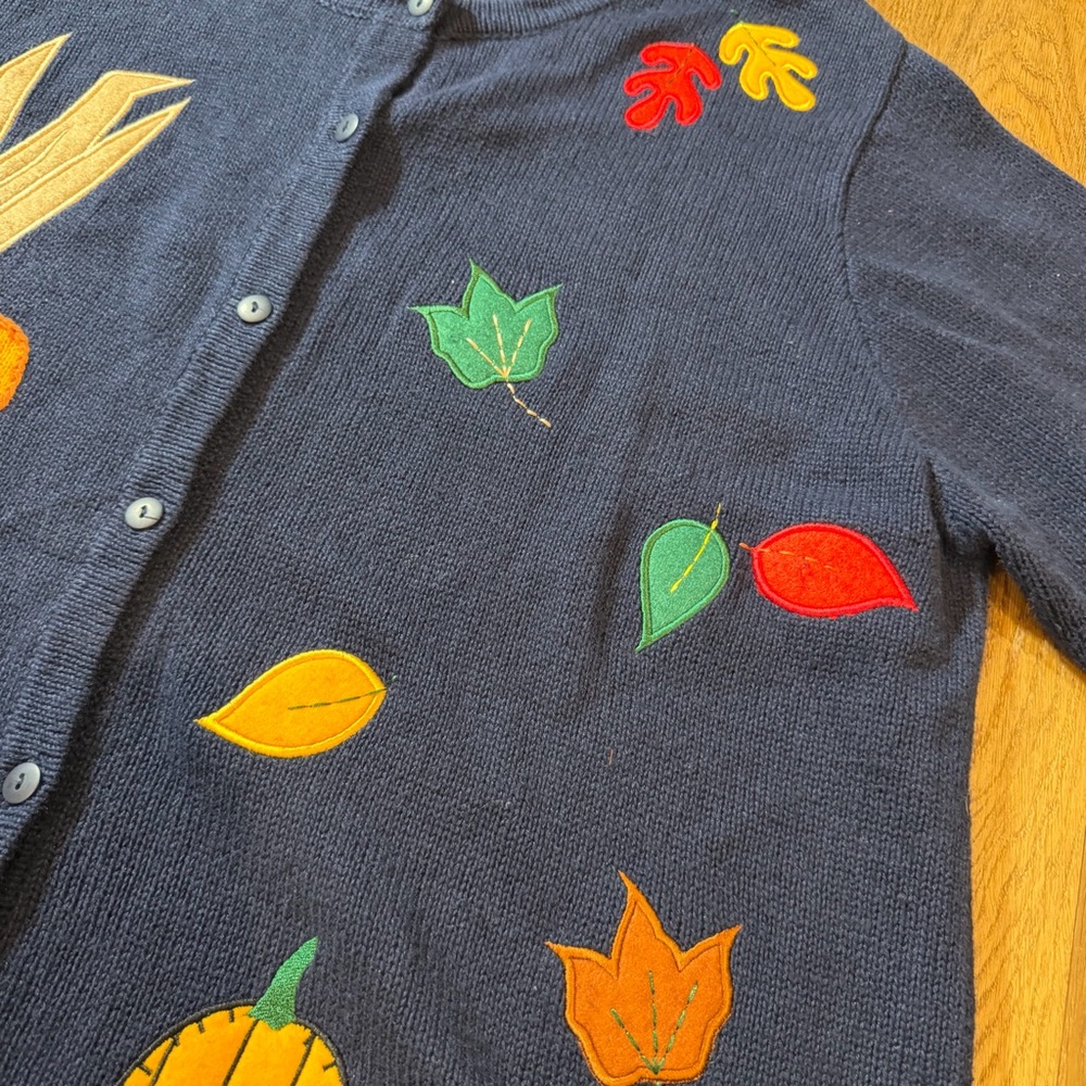 Vintage Y2K Fall Cardigan Fall Leaf Sweater Halloween Sweater Embroidered Leaves - Picture 7 of 17